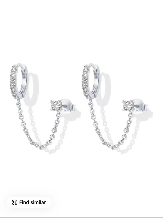 Pavoi Jewelry - Sterling Silver CZ Chain Double Drop Earrings - White
